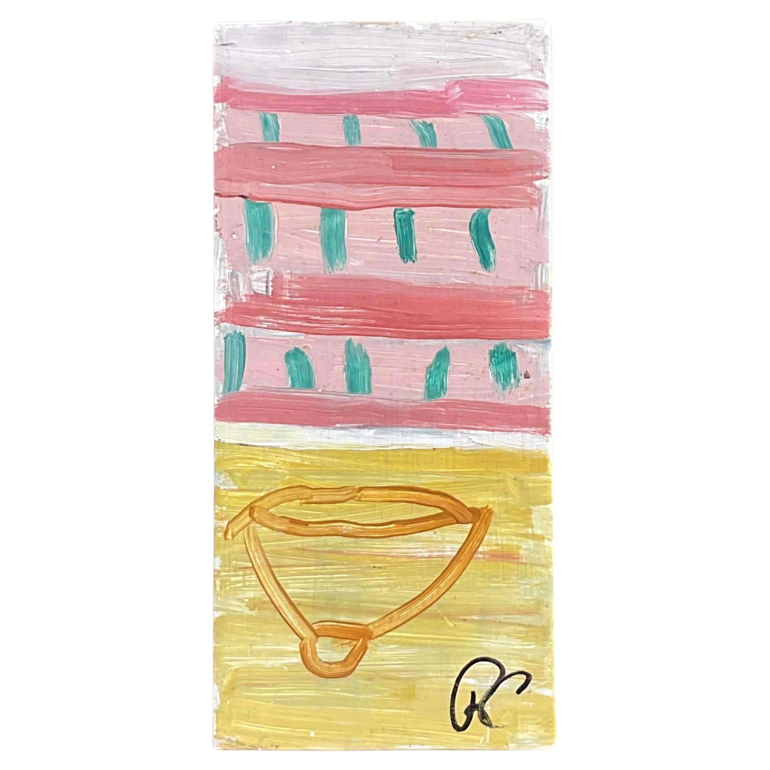 Vintage Russell Christoffersen Abstract On Canvas In Yellow & Pink- Signed For Sale