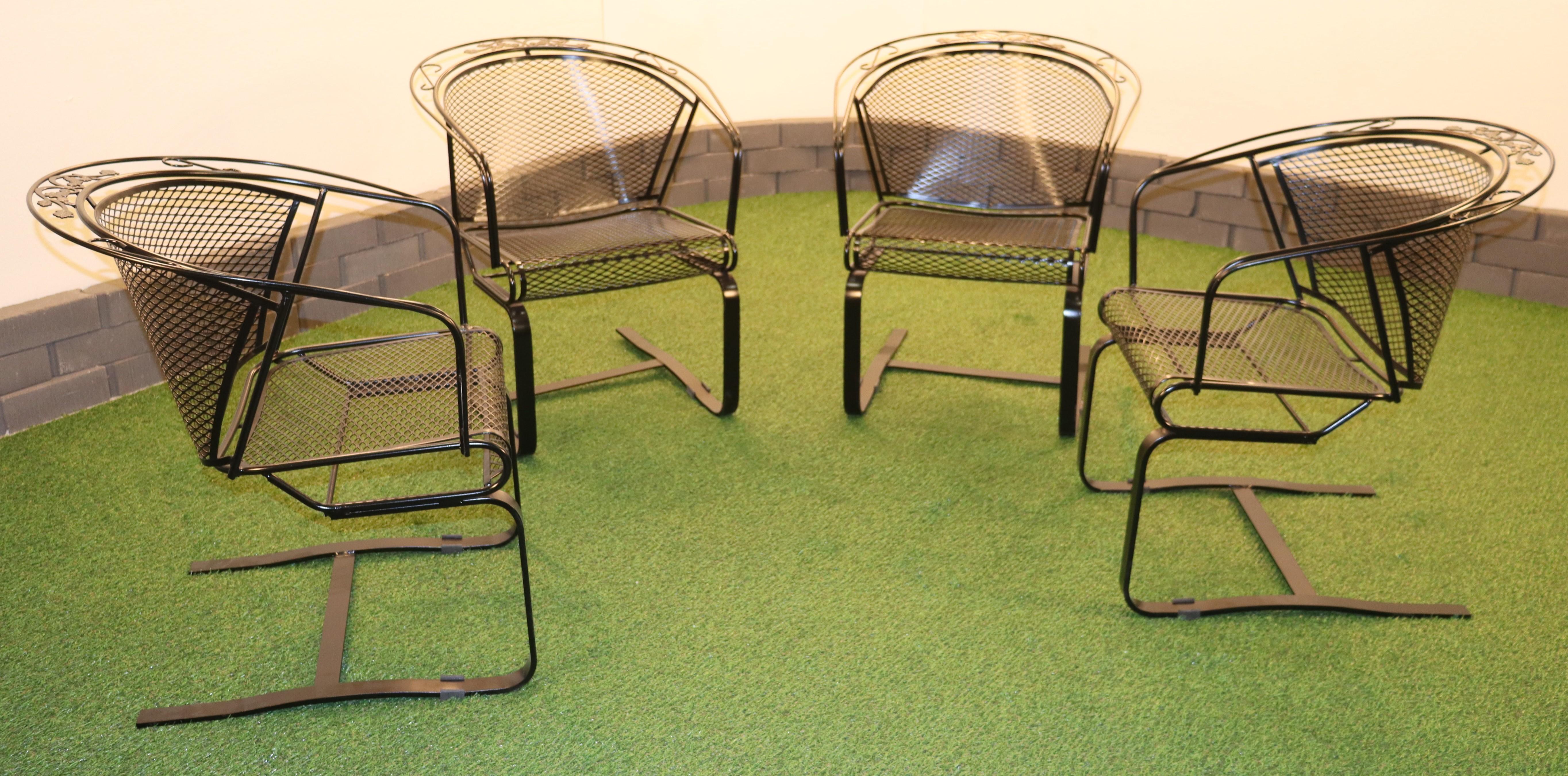 Vintage Russell Woodard Acorn and Oak Leaf Wrought Iron Rockers With Table For Sale 4