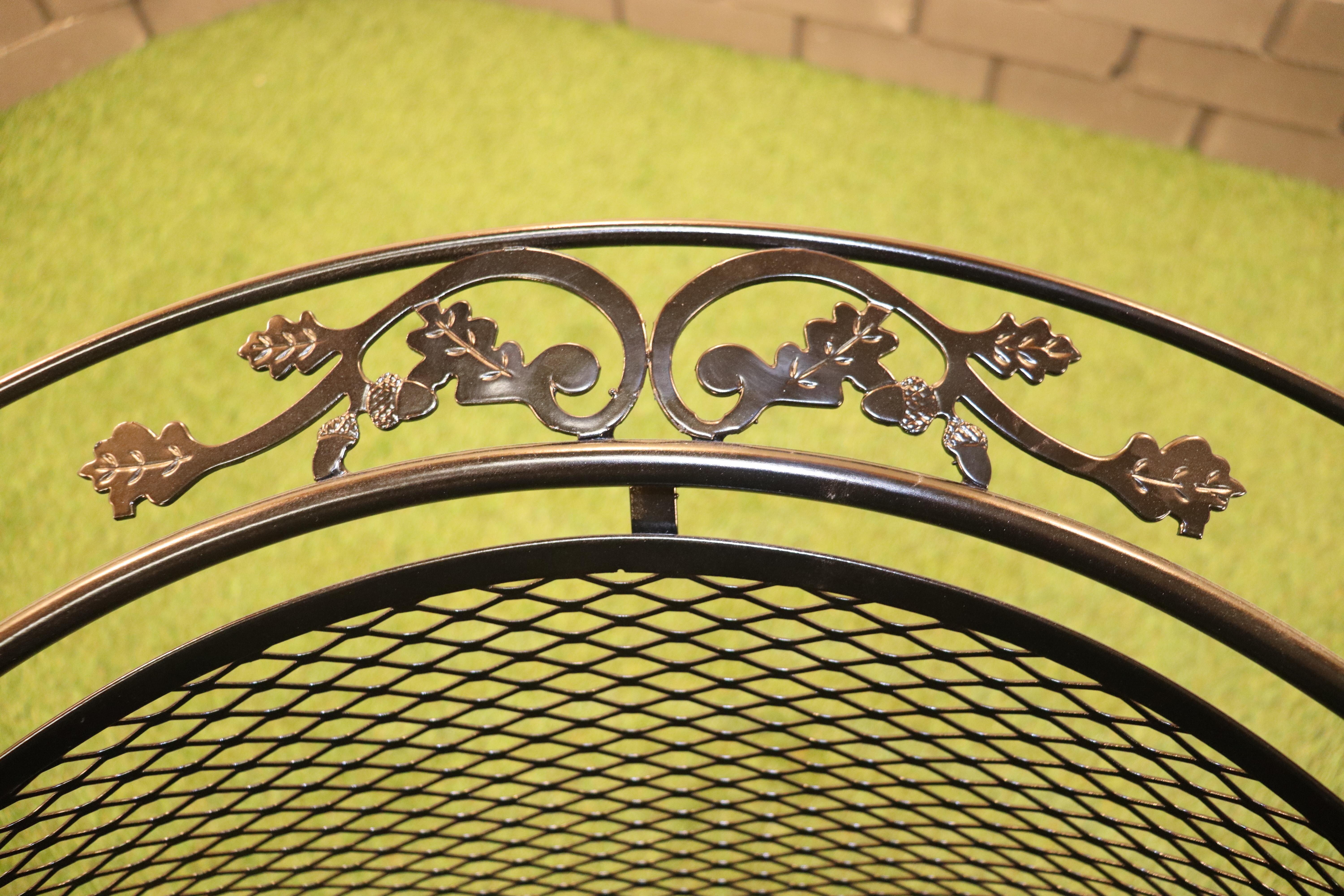 Vintage Russell Woodard Acorn and Oak Leaf Wrought Iron Rockers With Table For Sale 6