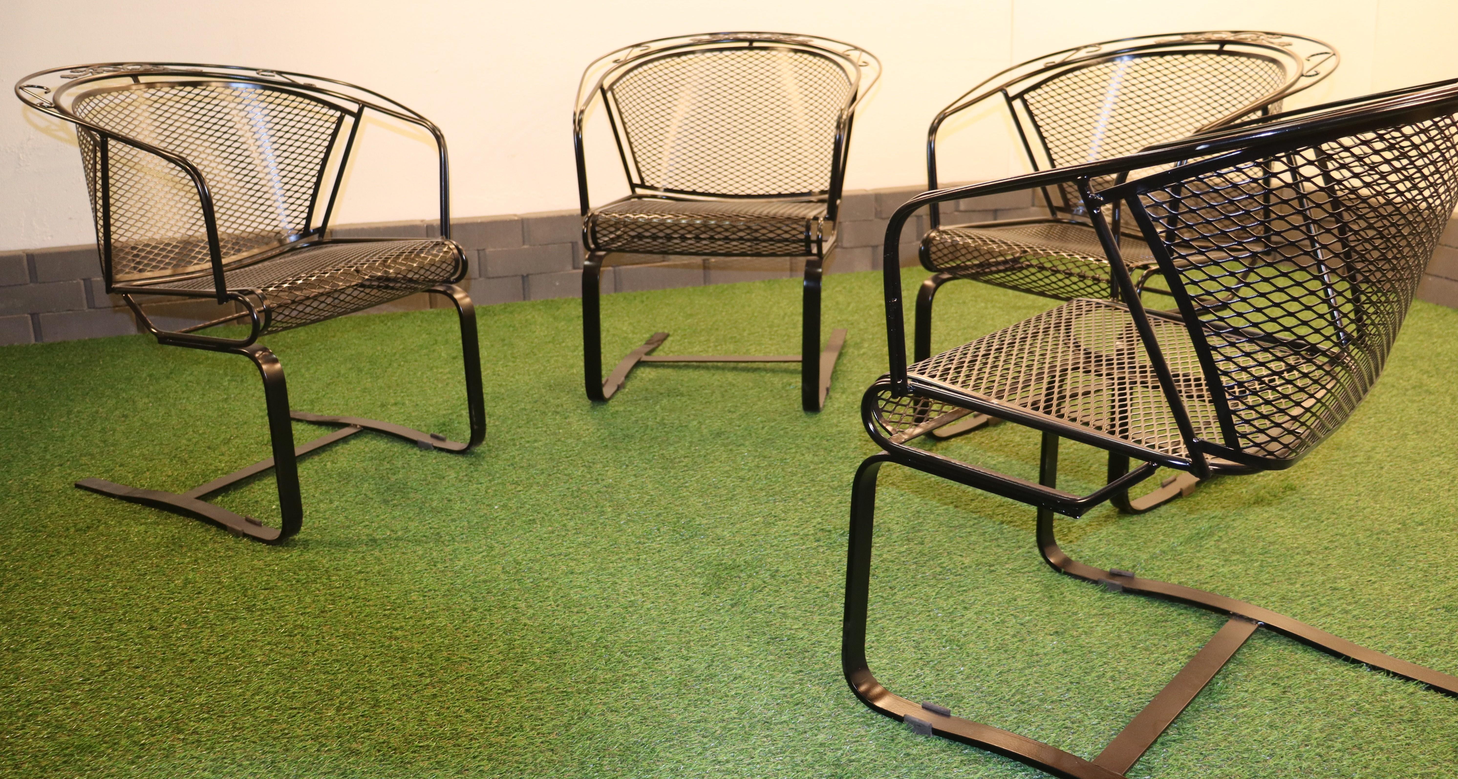 Vintage Russell Woodard Acorn and Oak Leaf Wrought Iron Rockers With Table For Sale 7