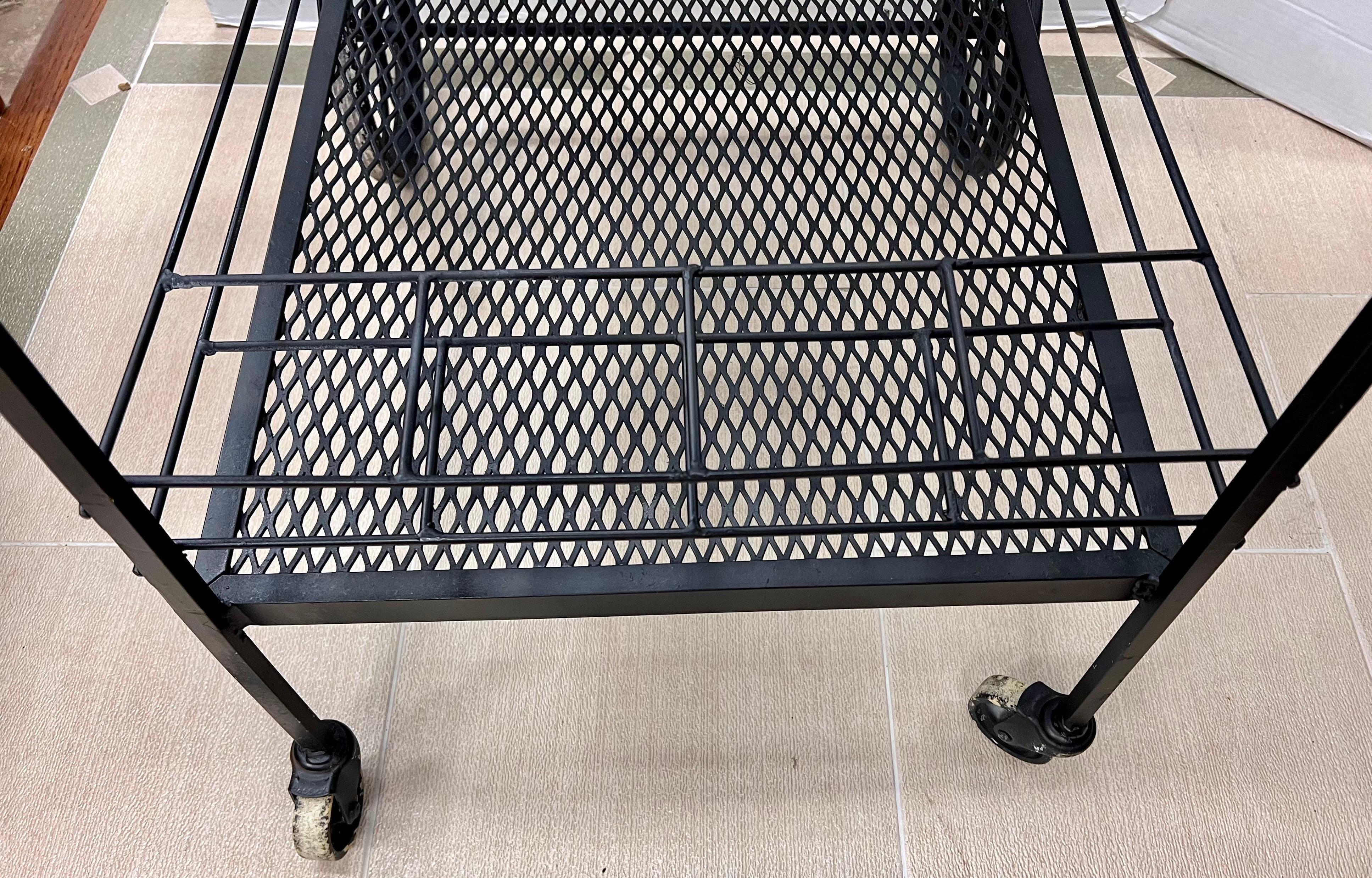 American Vintage Russell Woodard Black Iron Rolling Bar Cart Removable Tray