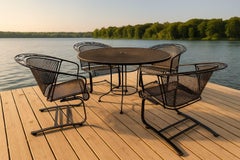 Vintage Russell Woodard English Ivy Leaf Wrought Iron Patio Set With Table