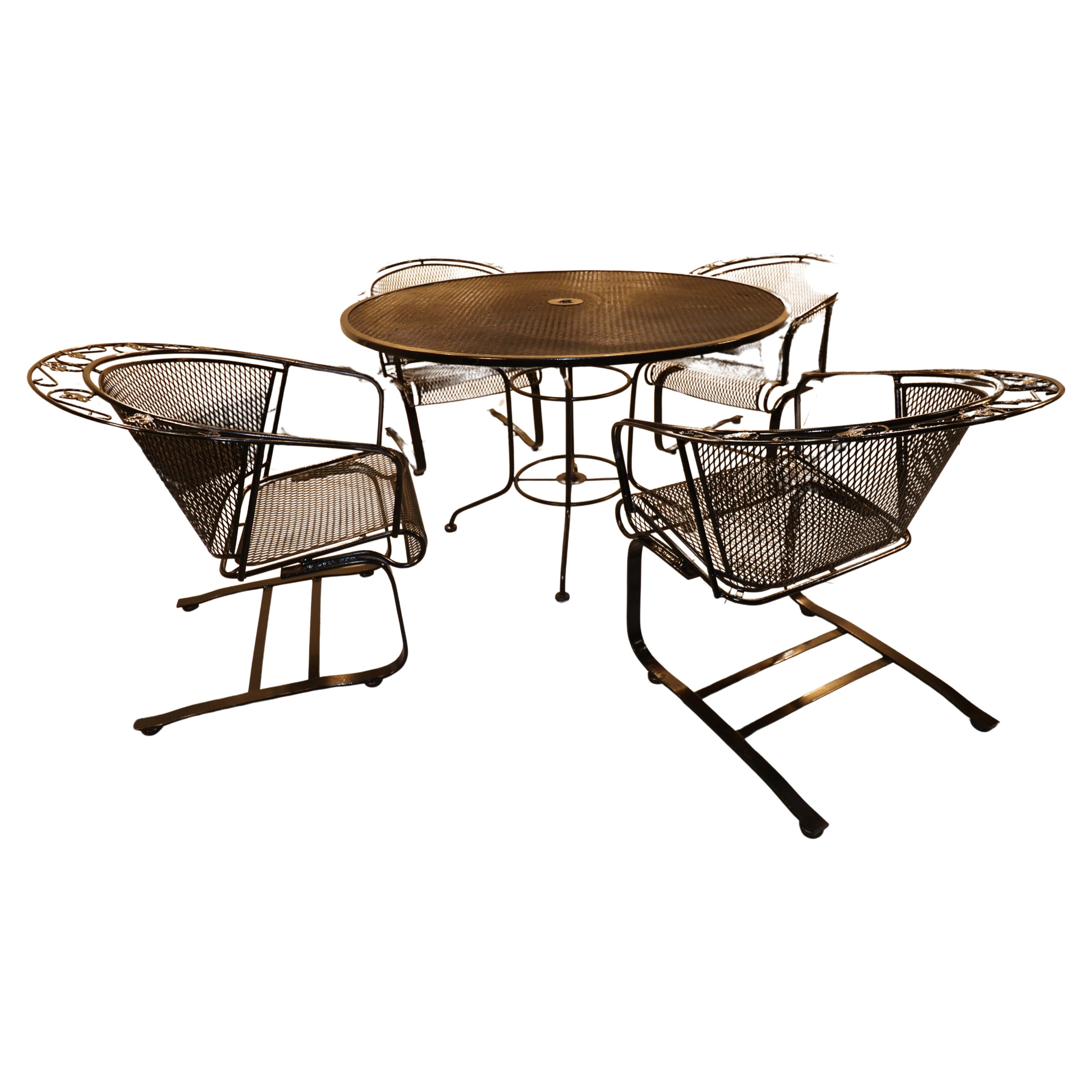 Vintage By Woodard English Ivy Leaf Wrought Iron Patio Set With Table