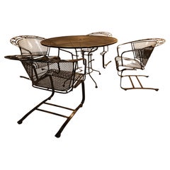 Vintage Russell Woodard English Ivy Leaf Wrought Iron Patio Set With Table