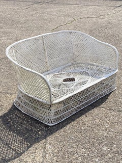 Vintage Russell Woodard Mid Century Modern Woven Spun Fiberglass White 54" Sofa