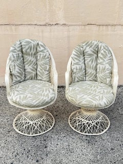 Vintage Russell Woodard Mid Century Spun Fiberglass Pedestal Base Arm Chair Pair