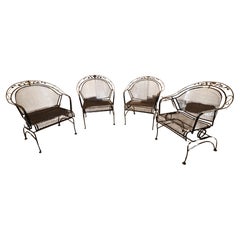 Chaises de tonneau vintage Russell Woodard « Fleur de pivoine » en fer forgé spéciale