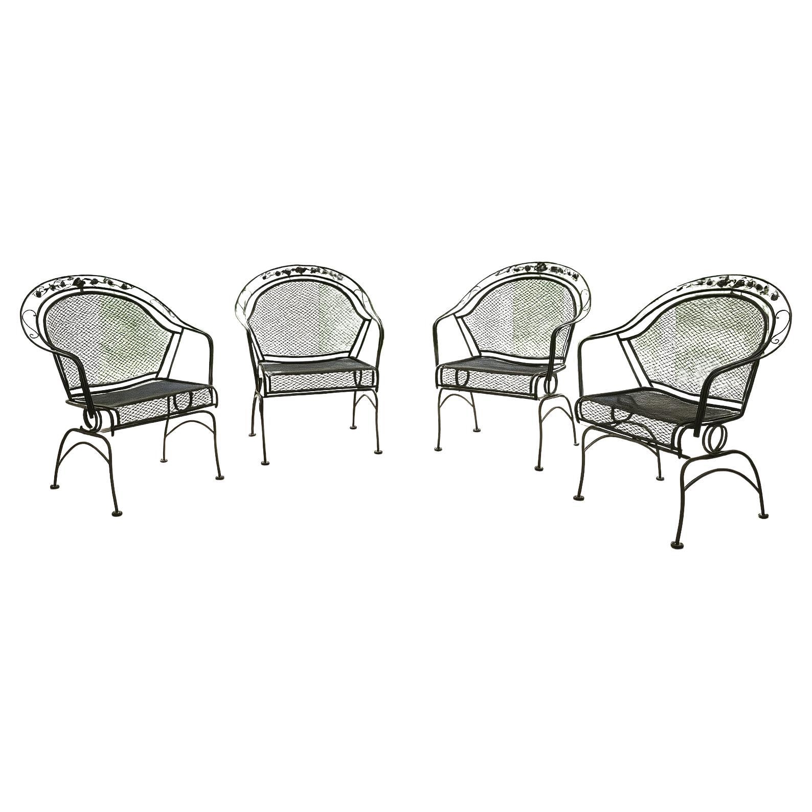 Vintage Russell Woodard "Peony Flower" Wrought Iron Barrel Chairs Special