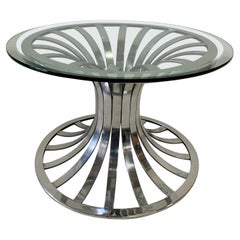 Vintage Russell Woodard Polished Aluminum Side Table w/ Glass Top