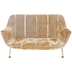 Vintage Russell Woodard Sculptura Metal Mesh Wrought Iron Loveseat Sofa