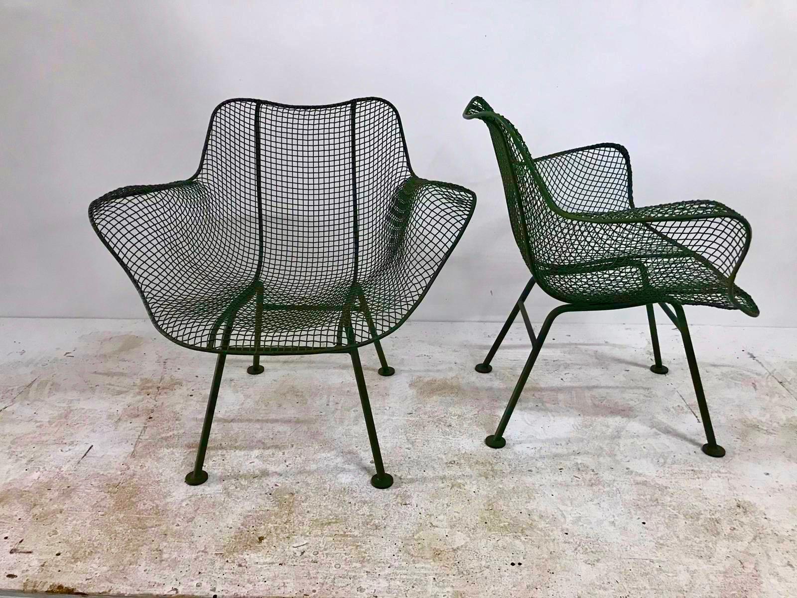 Vintage Russell Woodard Sculptura Wire Mesh Armchairs, Forest Green 3