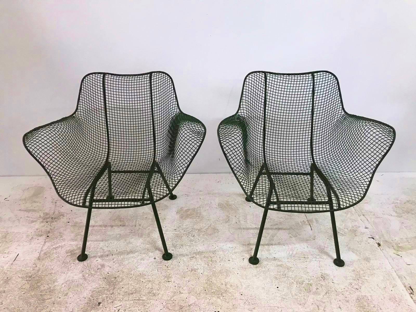 Vintage Russell Woodard Sculptura Wire Mesh Armchairs, Forest Green 4