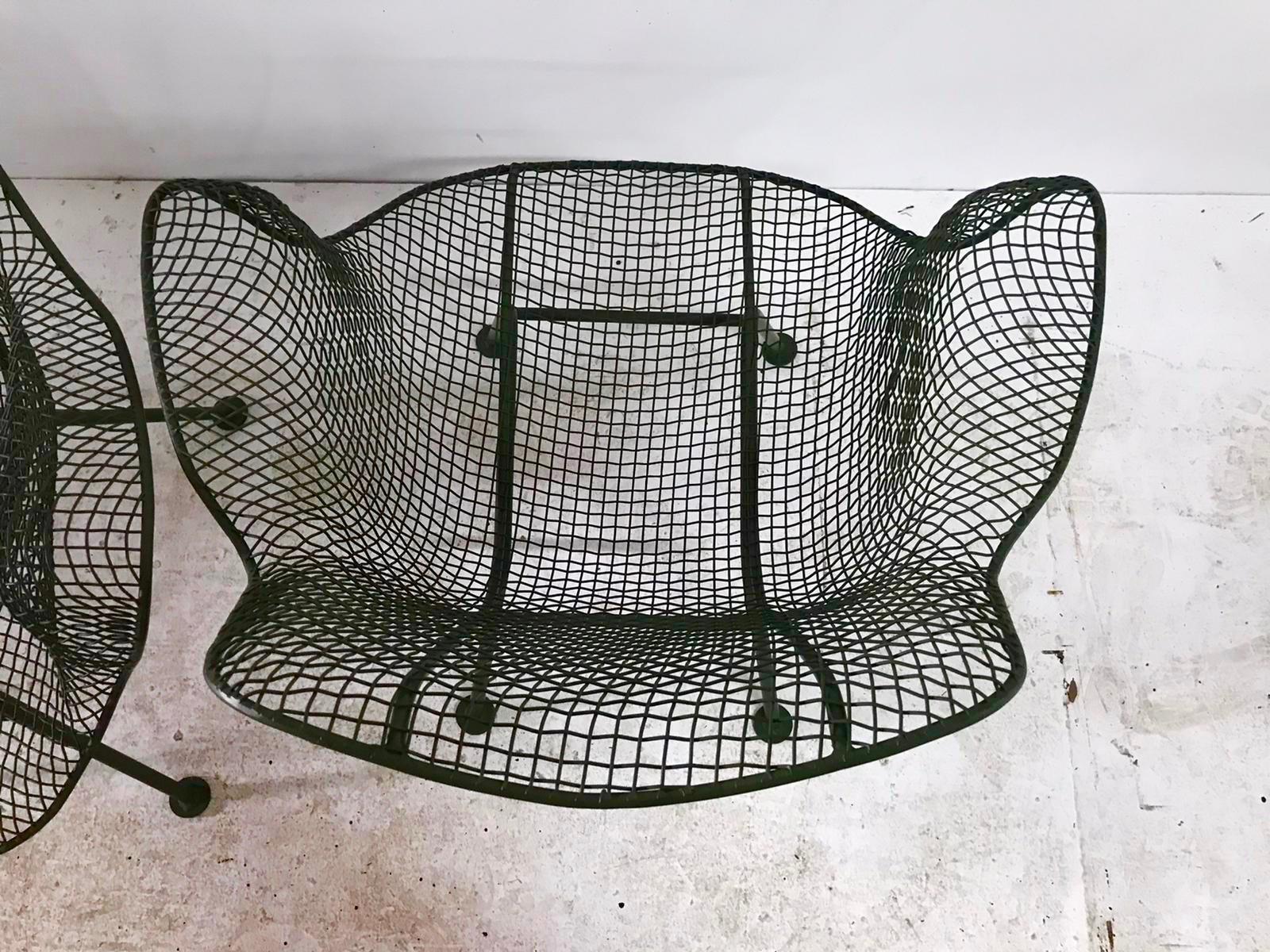 Vintage Russell Woodard Sculptura Wire Mesh Armchairs, Forest Green 5