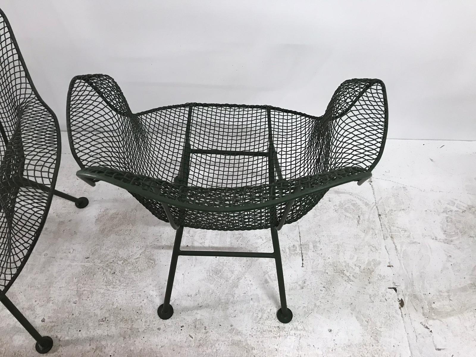 Powder-Coated Vintage Russell Woodard Sculptura Wire Mesh Armchairs, Forest Green