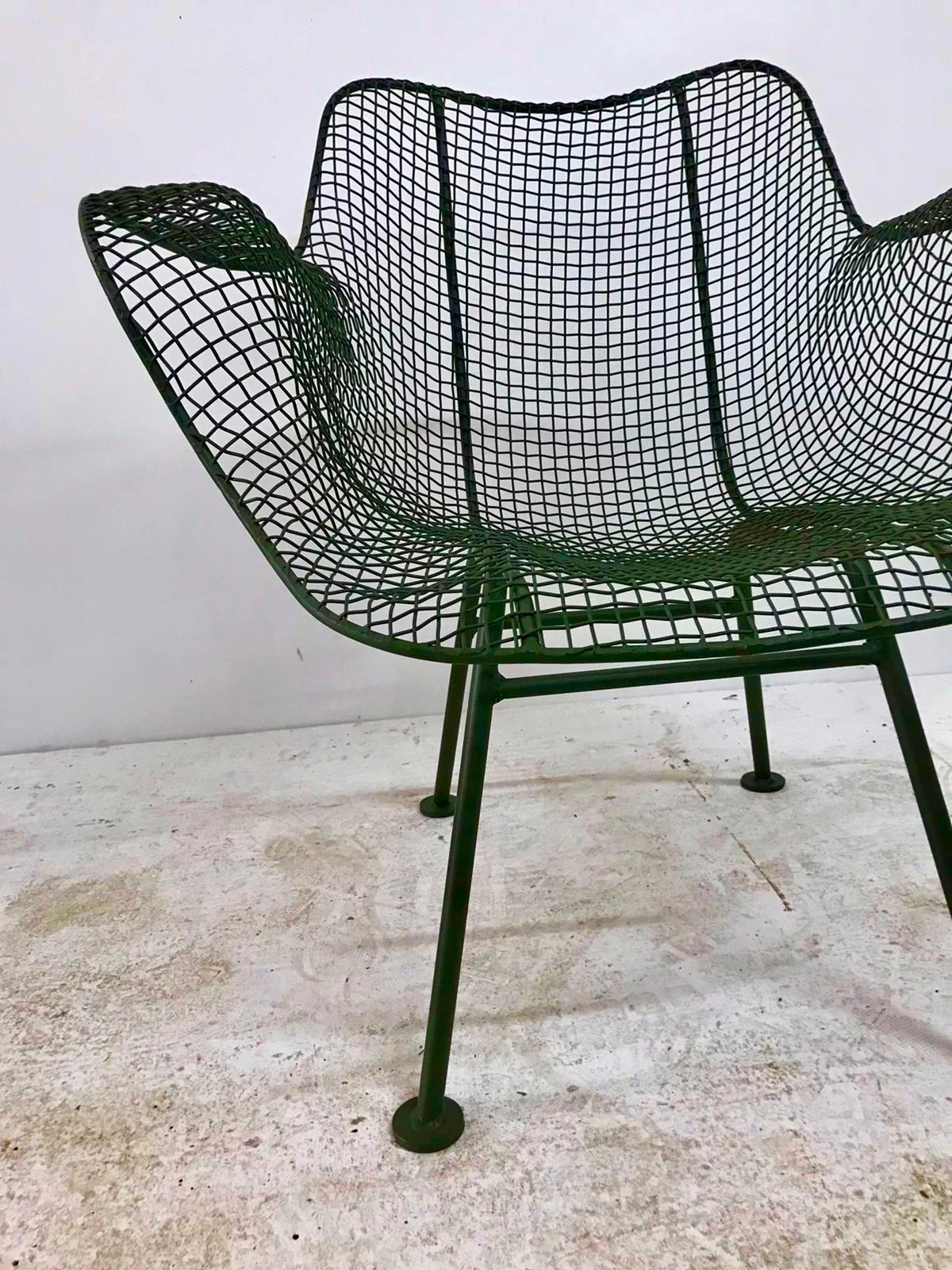 Mid-20th Century Vintage Russell Woodard Sculptura Wire Mesh Armchairs, Forest Green