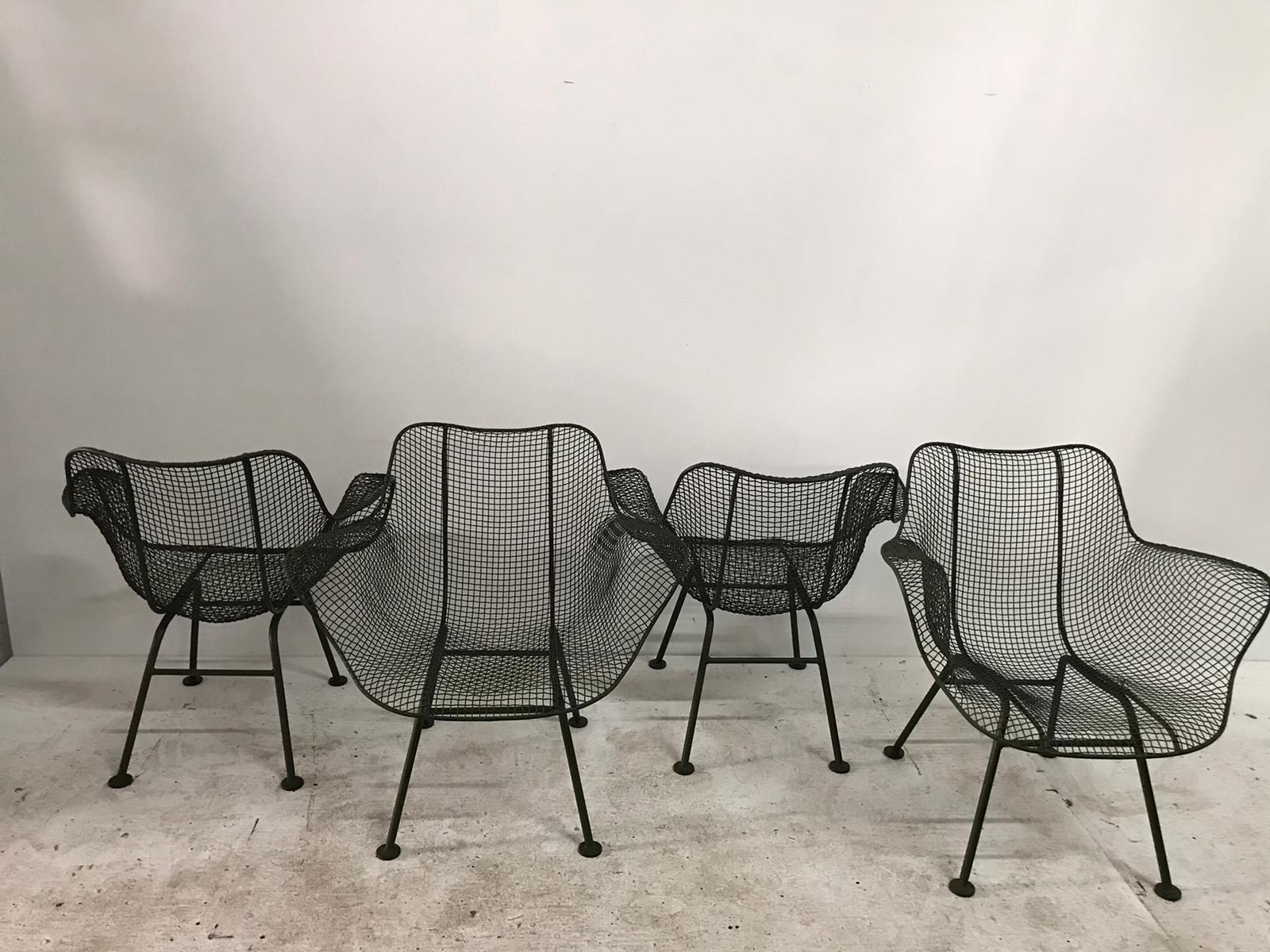 Vintage Russell Woodard Sculptura Wire Mesh Armchairs, Forest Green 1