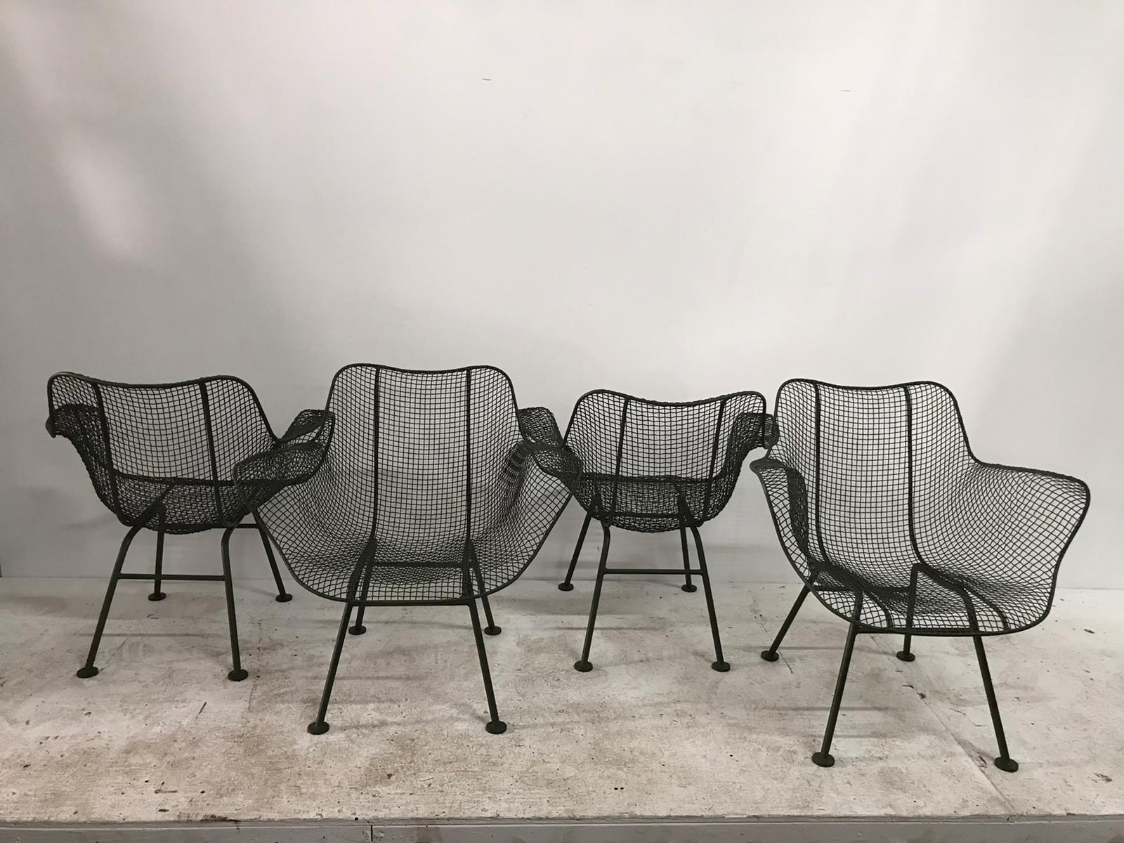 Vintage Russell Woodard Sculptura Wire Mesh Armchairs, Forest Green 2