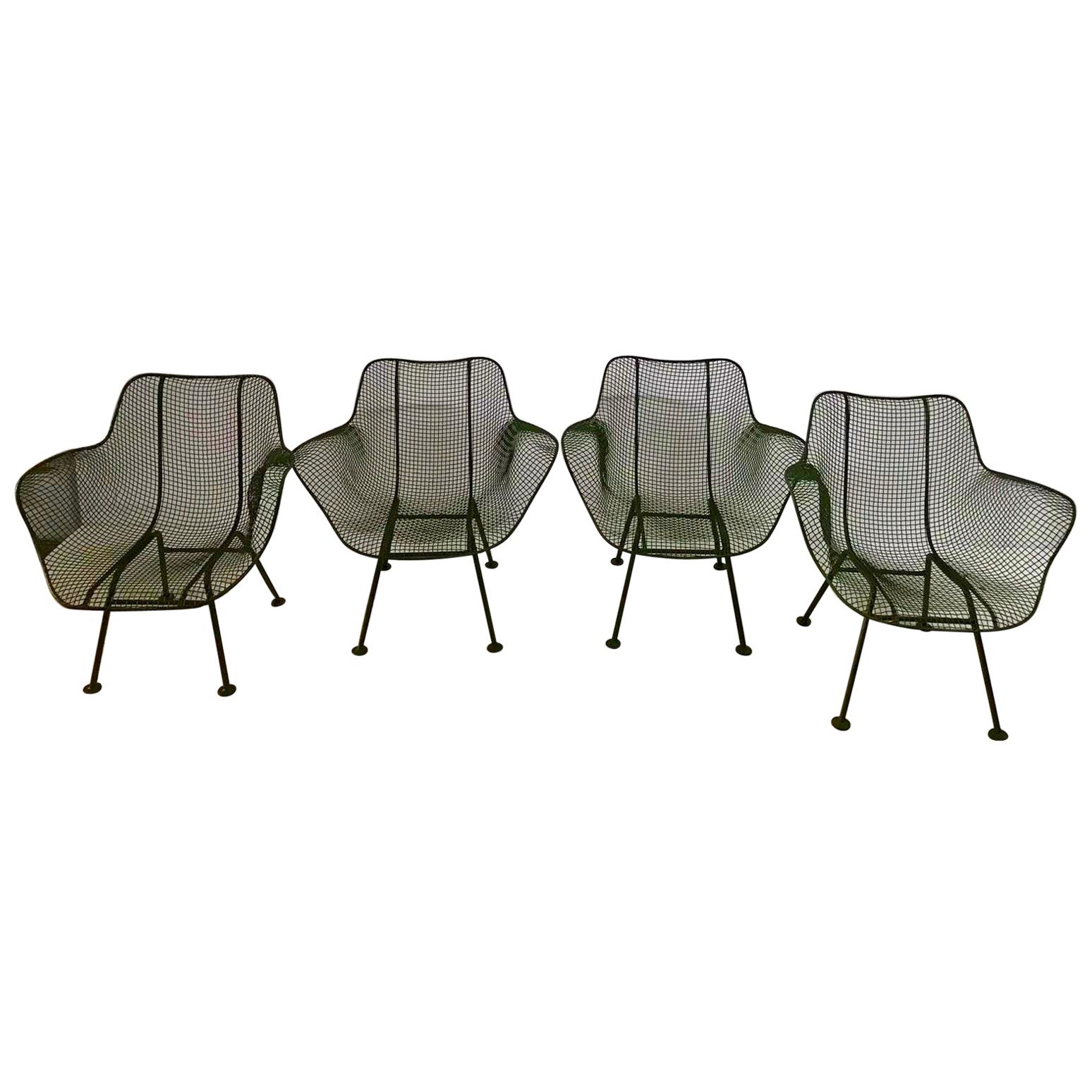 Vintage Russell Woodard Sculptura Wire Mesh Armchairs, Forest Green