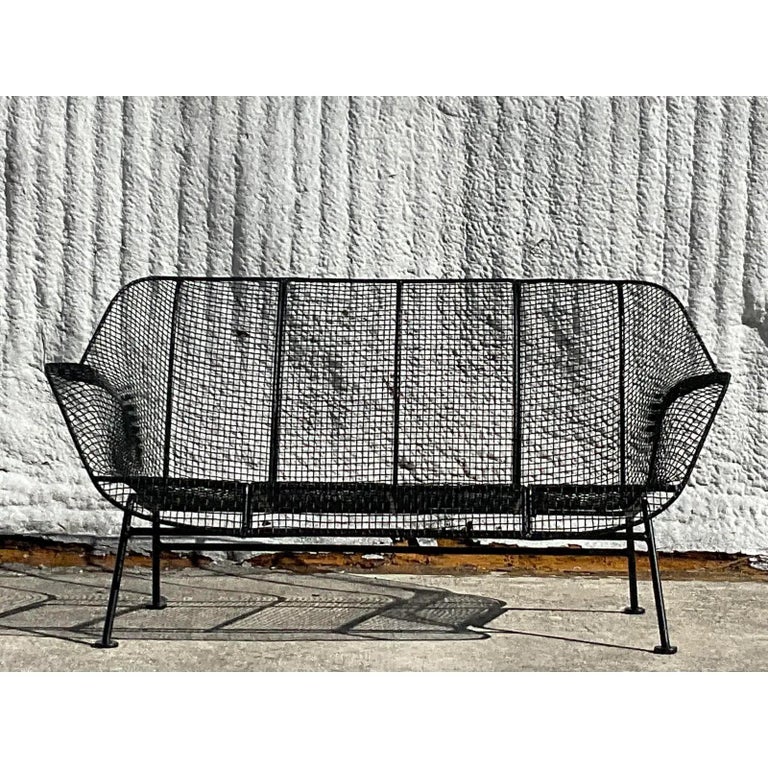 Vintage Russell Woodard “Sculptura” Wrought Iron Loveseat For Sale at