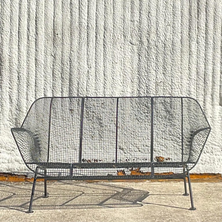 Vintage Russell Woodard “Sculptura” Wrought Iron Loveseat For Sale at