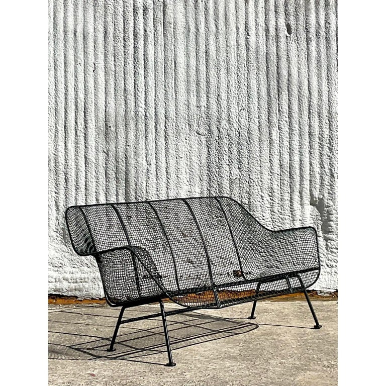 Vintage Russell Woodard “Sculptura” Wrought Iron Loveseat For Sale at