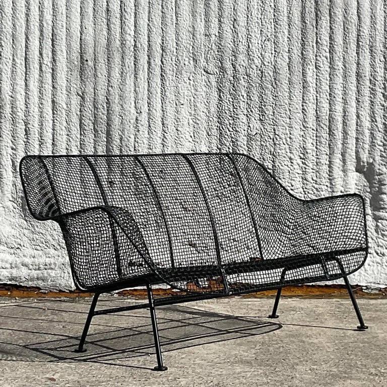 Vintage Russell Woodard “Sculptura” Wrought Iron Loveseat For Sale at