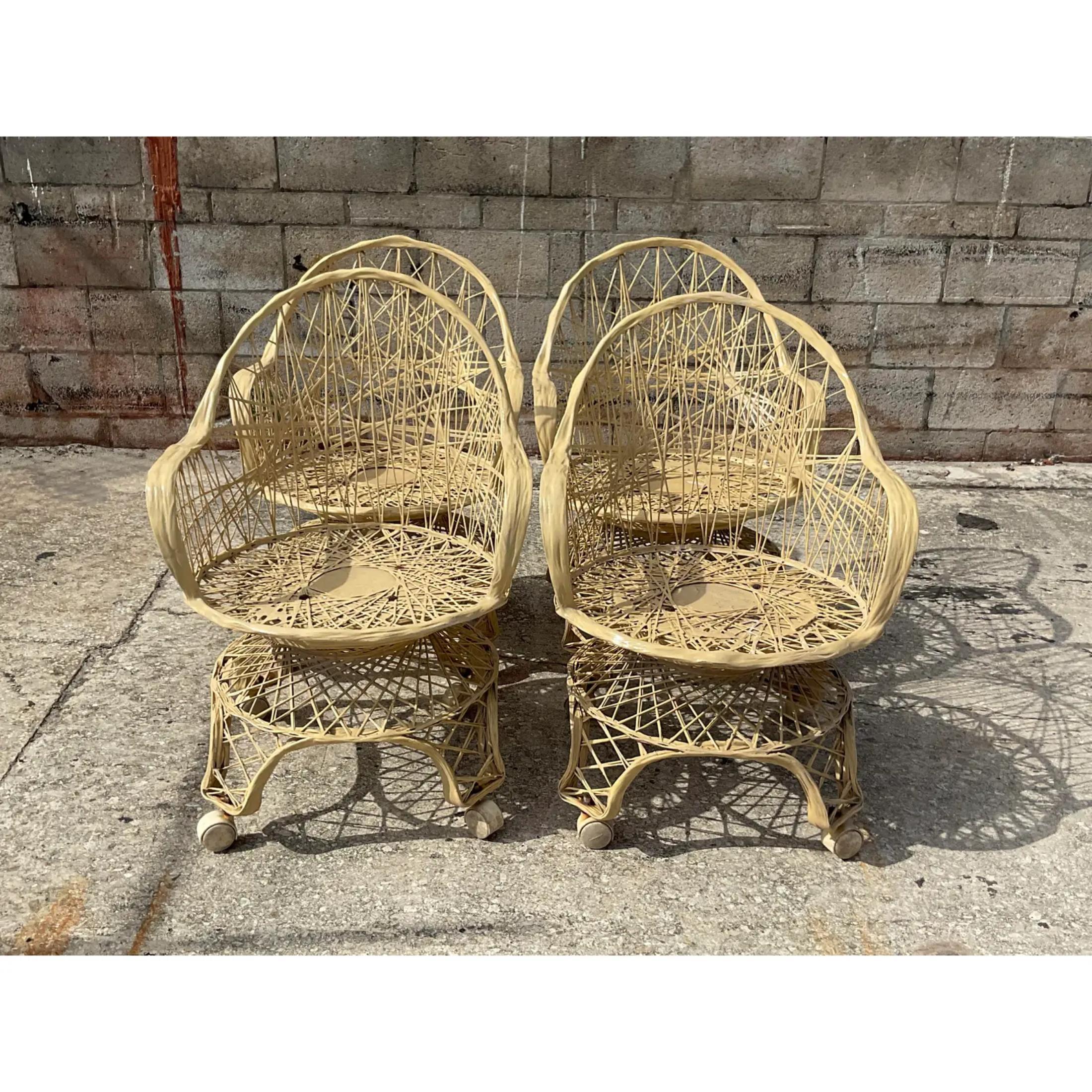 20th Century Vintage Russell Woodard Spun Fiberglass Eiffel Tower Dining Chairs on Casters -  For Sale