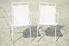 Vintage Russell Woodard White Wrought Iron Garden Patio Arm Chairs - a Pair