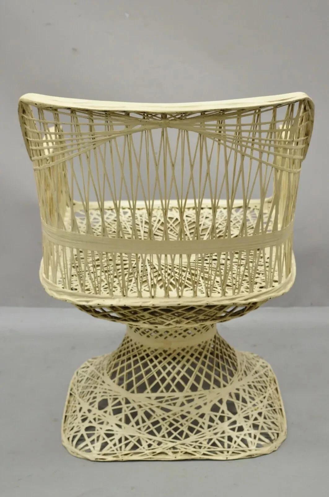 Vintage Russell Woodard Woven Spun Fiberglass MCM Swivel Seat Dining Arm Chair For Sale 4
