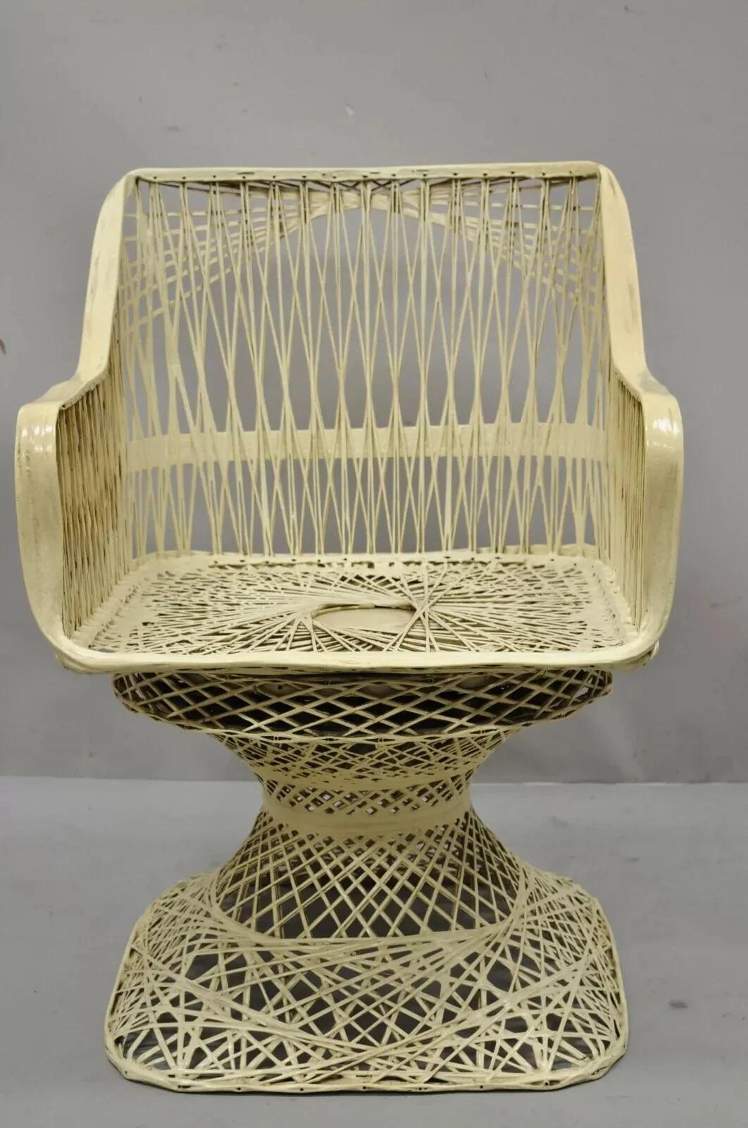 Vintage Russell Woodard Woven Spun Fiberglass MCM Swivel Seat Dining Arm Chair For Sale 5