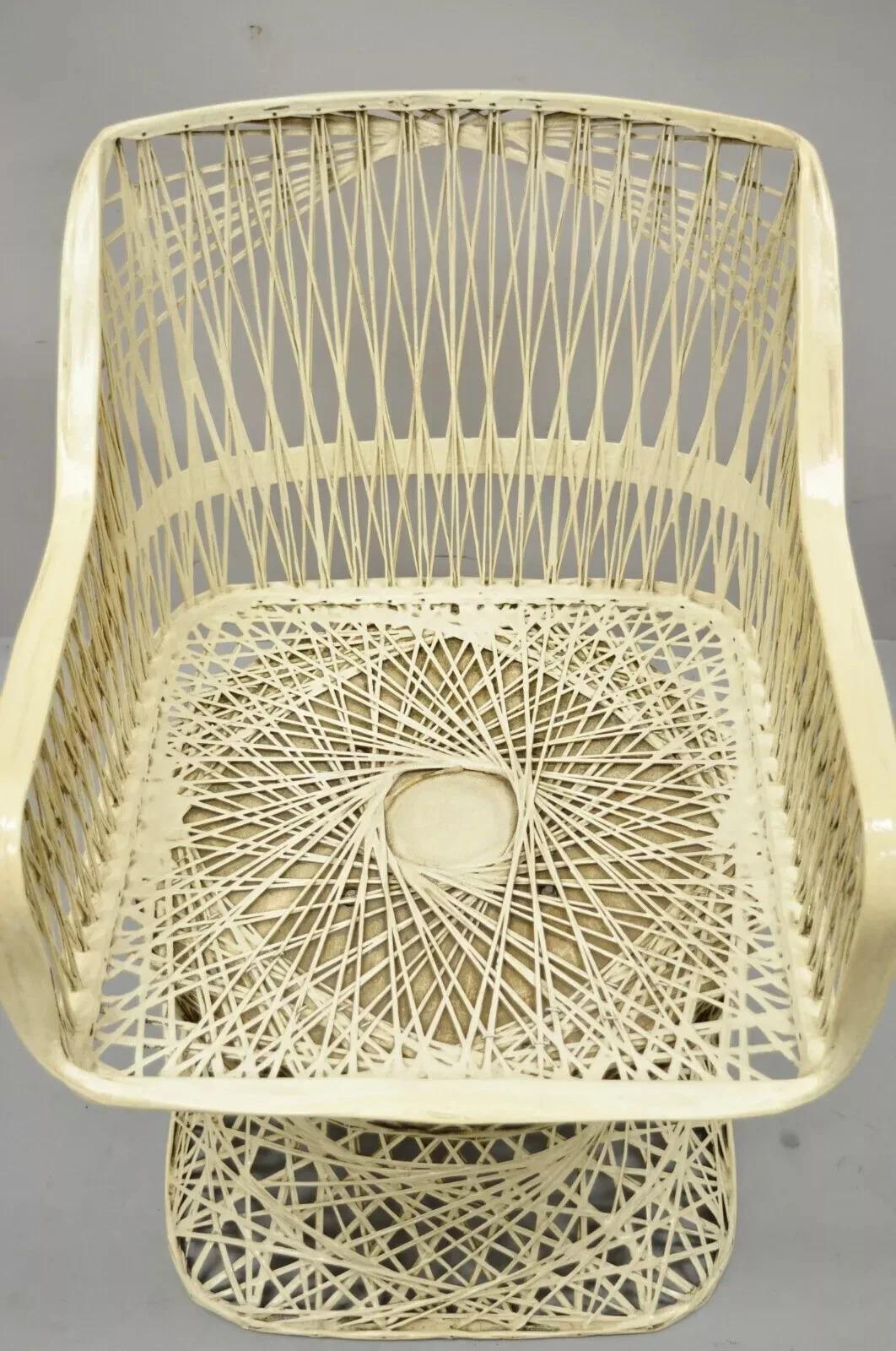 Mid-Century Modern Vintage Russell Woodard Woven Spun Fiberglass MCM Swivel Seat Dining Arm Chair For Sale