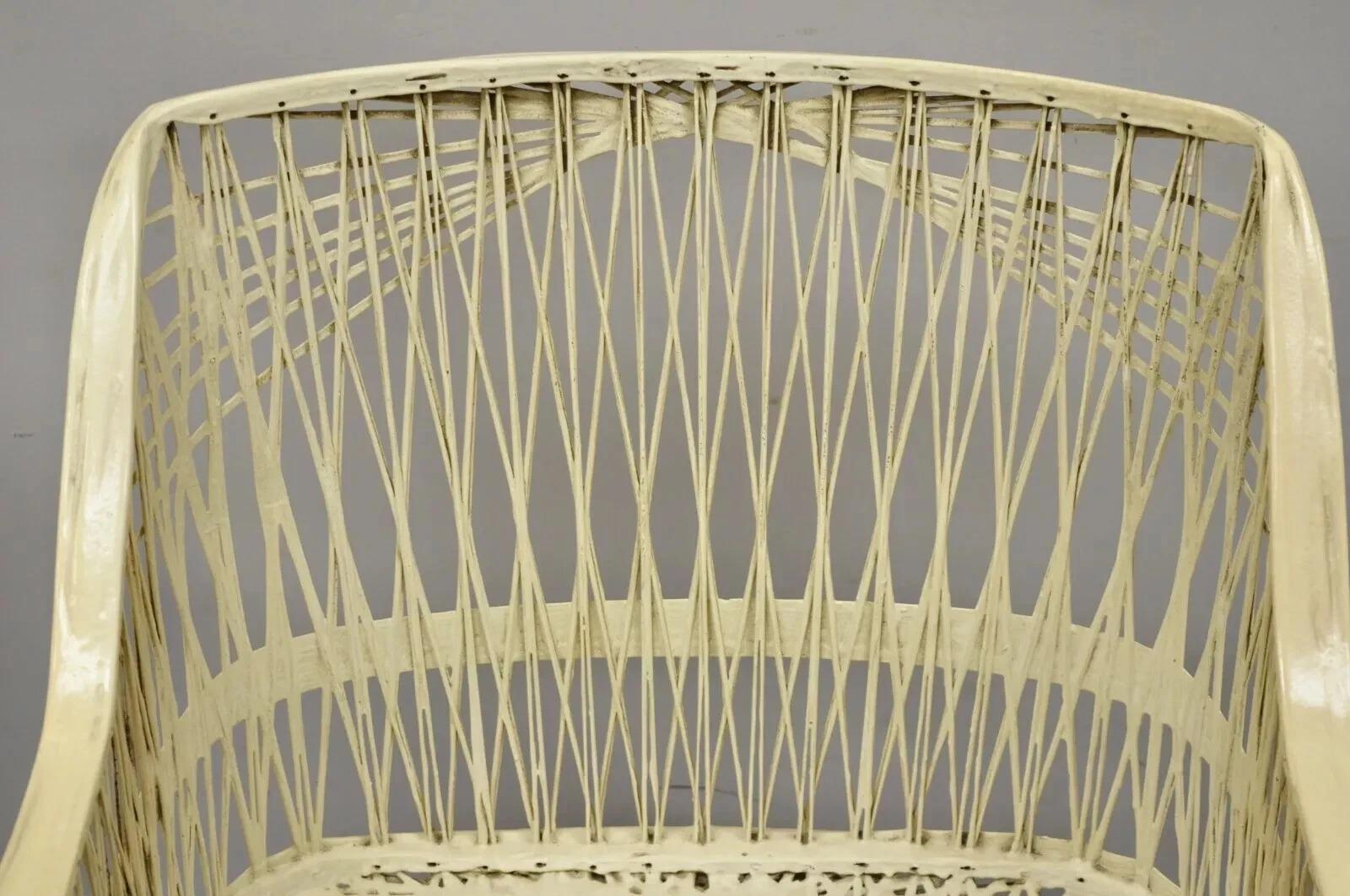 Unknown Vintage Russell Woodard Woven Spun Fiberglass MCM Swivel Seat Dining Arm Chair For Sale