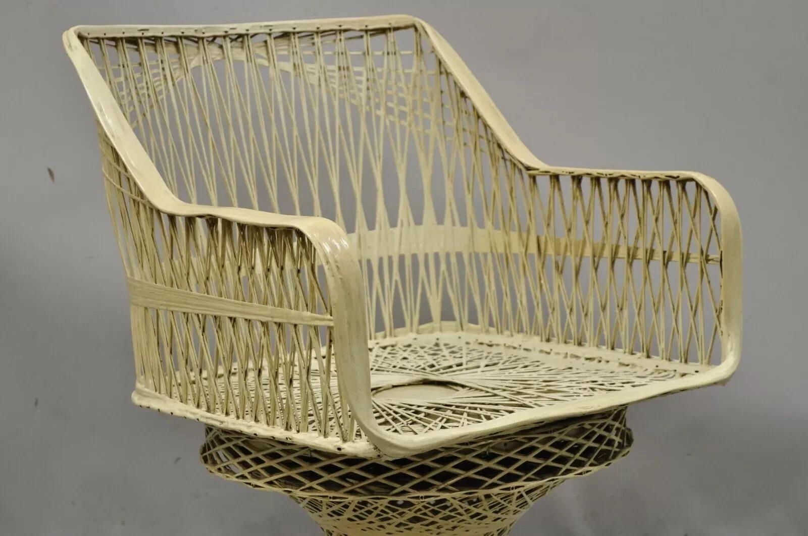 Vintage Russell Woodard Woven Spun Fiberglass MCM Swivel Seat Dining Arm Chair For Sale 3