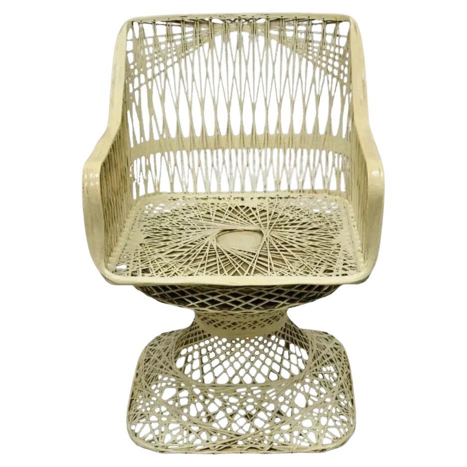 Vintage Russell Woodard Woven Spun Fiberglass MCM Swivel Seat Dining Arm Chair