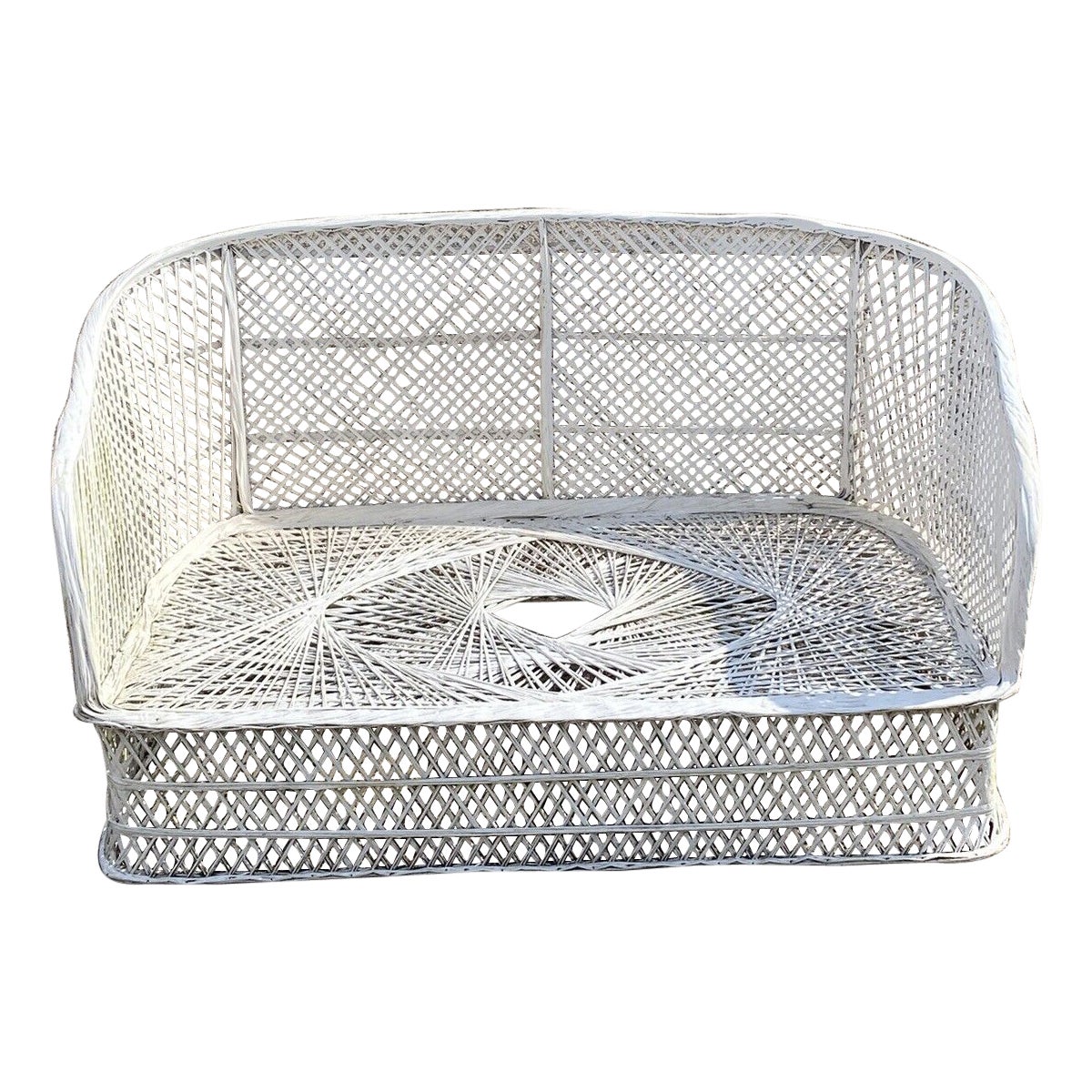 Canapé 54" Vintage Russell Woodard Woven Spun Fiberglass White Mid Century Modern