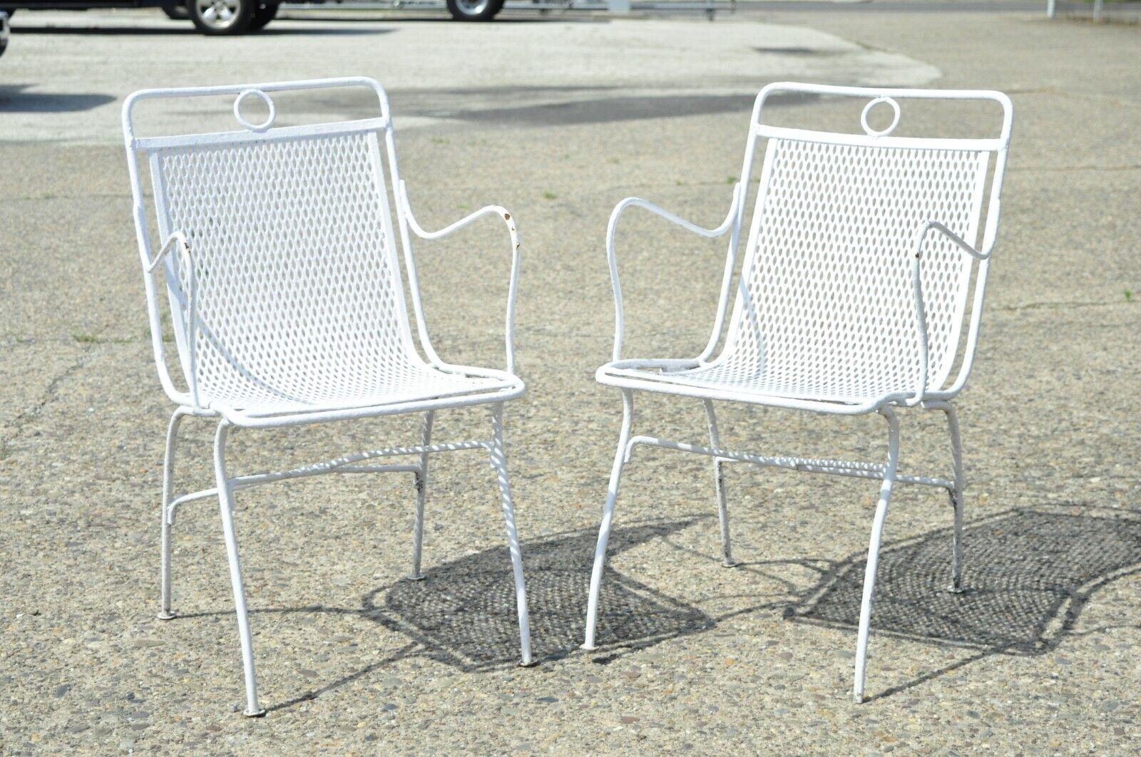 Vintage Russell Woodard Wrought Iron Outdoor Garden Patio Chairs, a Pair For Sale 6