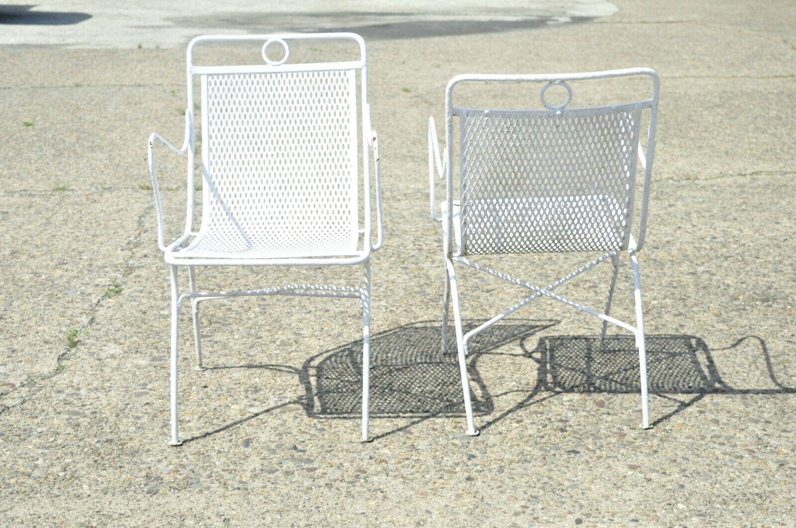 Vintage Russell Woodard Wrought Iron Outdoor Garden Patio Chairs, a Pair For Sale 1