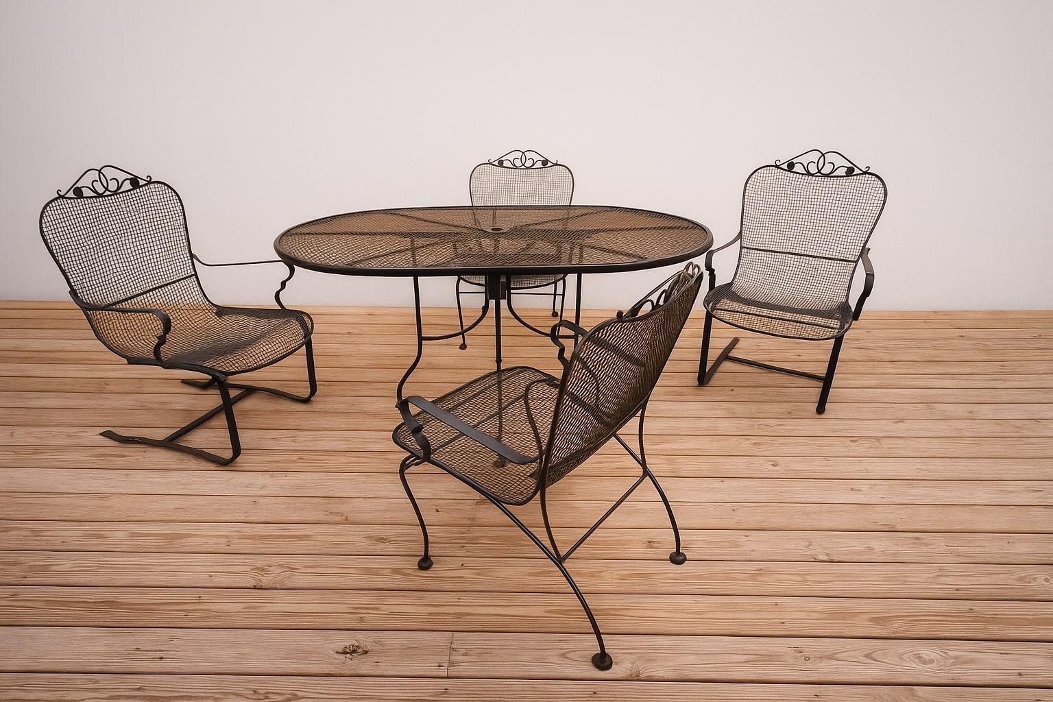 Timeless Elegance - Russell Woodard Sculptura Patio Set. 

Description:
Transform your outdoor space with the timeless elegance of a Russell Woodard Sculptura patio set. Crafted with precision and artistry, this vintage ensemble brings a touch of