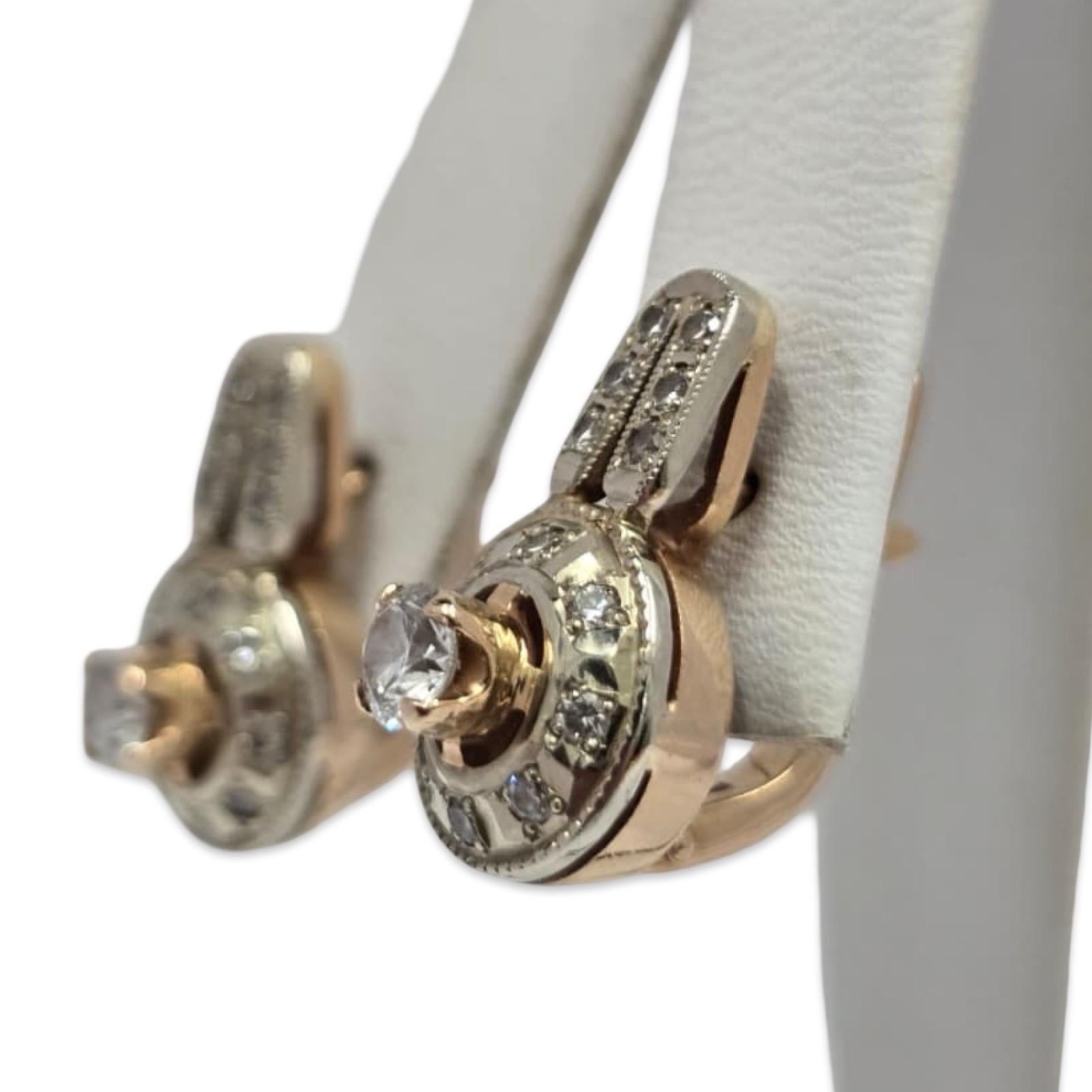 Taglio rotondo Orecchini a goccia con diamanti d'epoca russi da 1,24 carati con design a raggiera in oro 14k in vendita