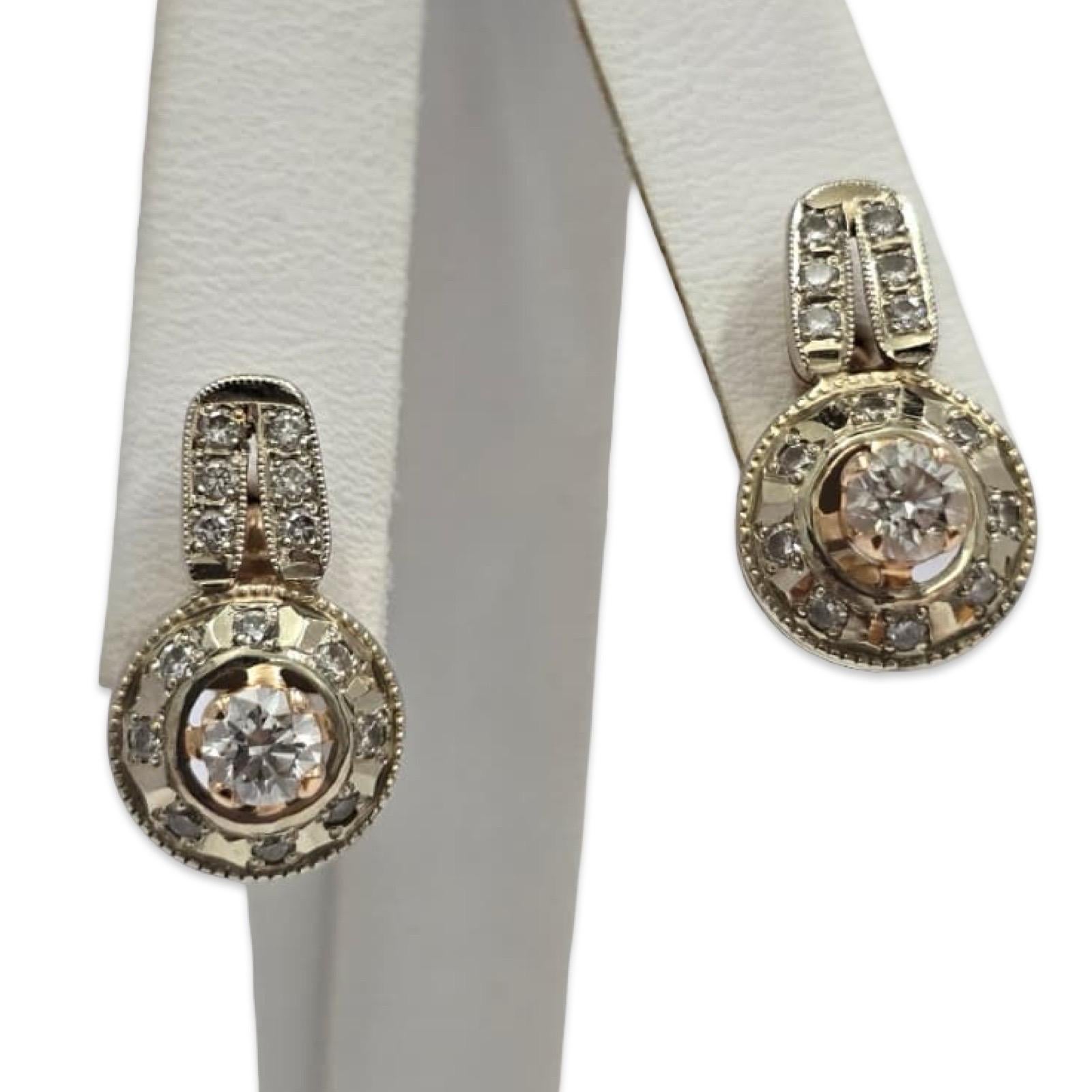 Donna Orecchini a goccia con diamanti d'epoca russi da 1,24 carati con design a raggiera in oro 14k in vendita