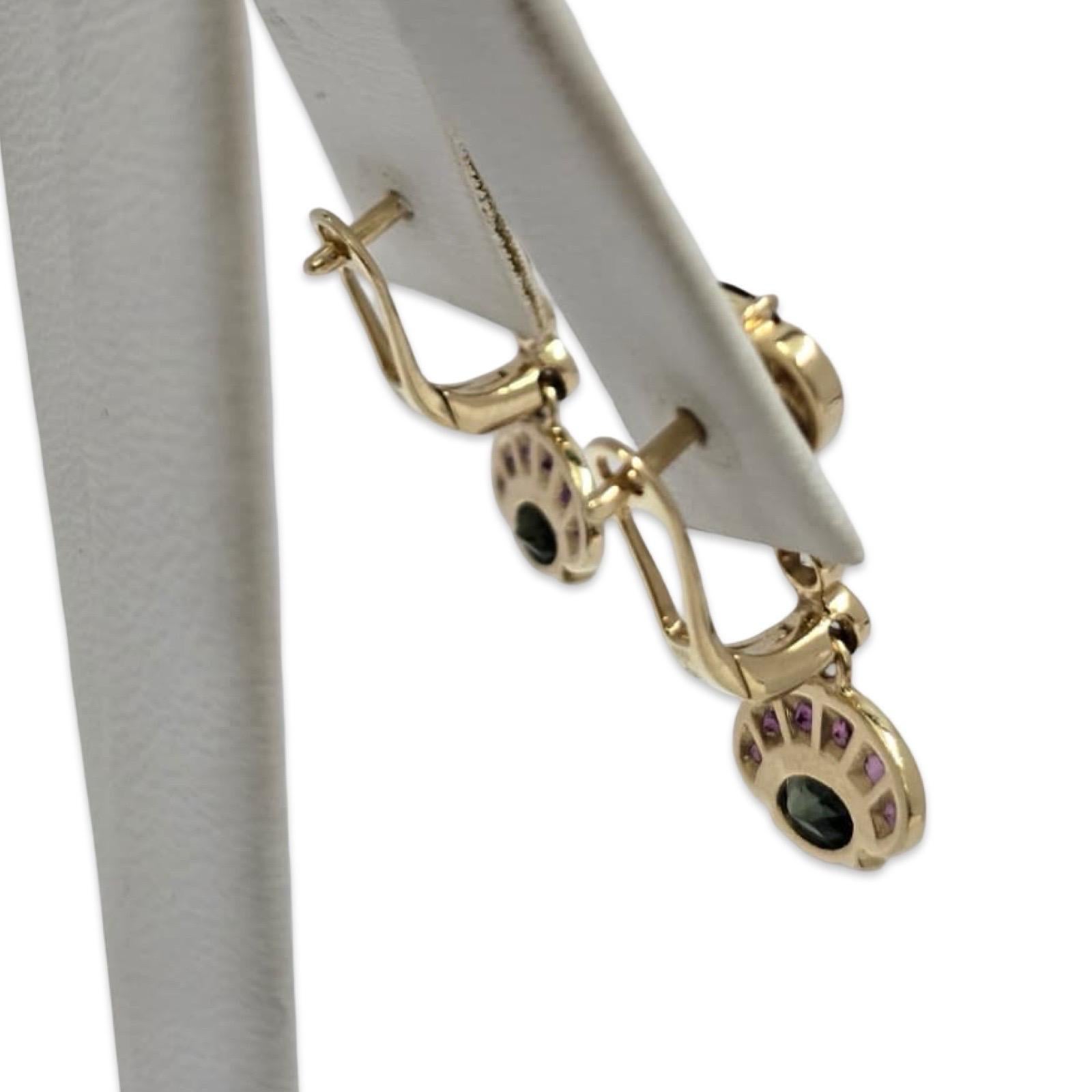 Vintage Russian 14K Gold 3,20ctw Turmalin & Diamant Tropfen Ohrringe baumeln im Angebot 2