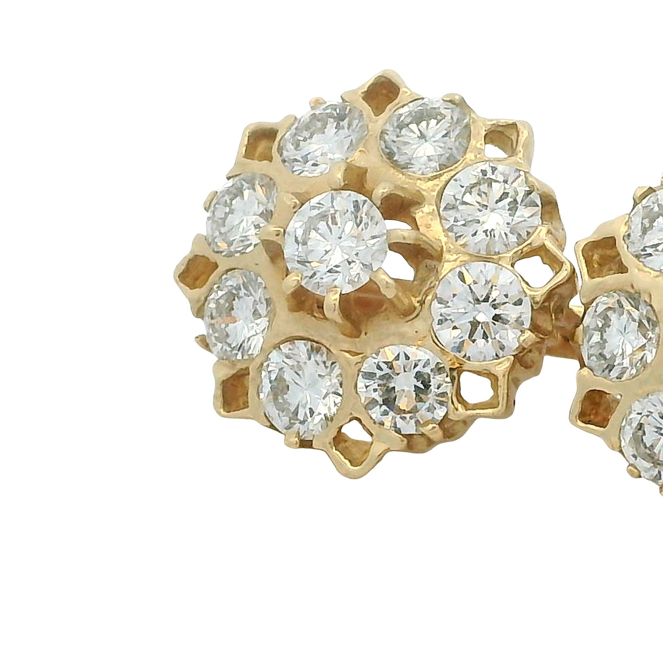 Pendientes rusos vintage de oro de 14 quilates con racimo de diamantes, 4,00 quilates en venta 4