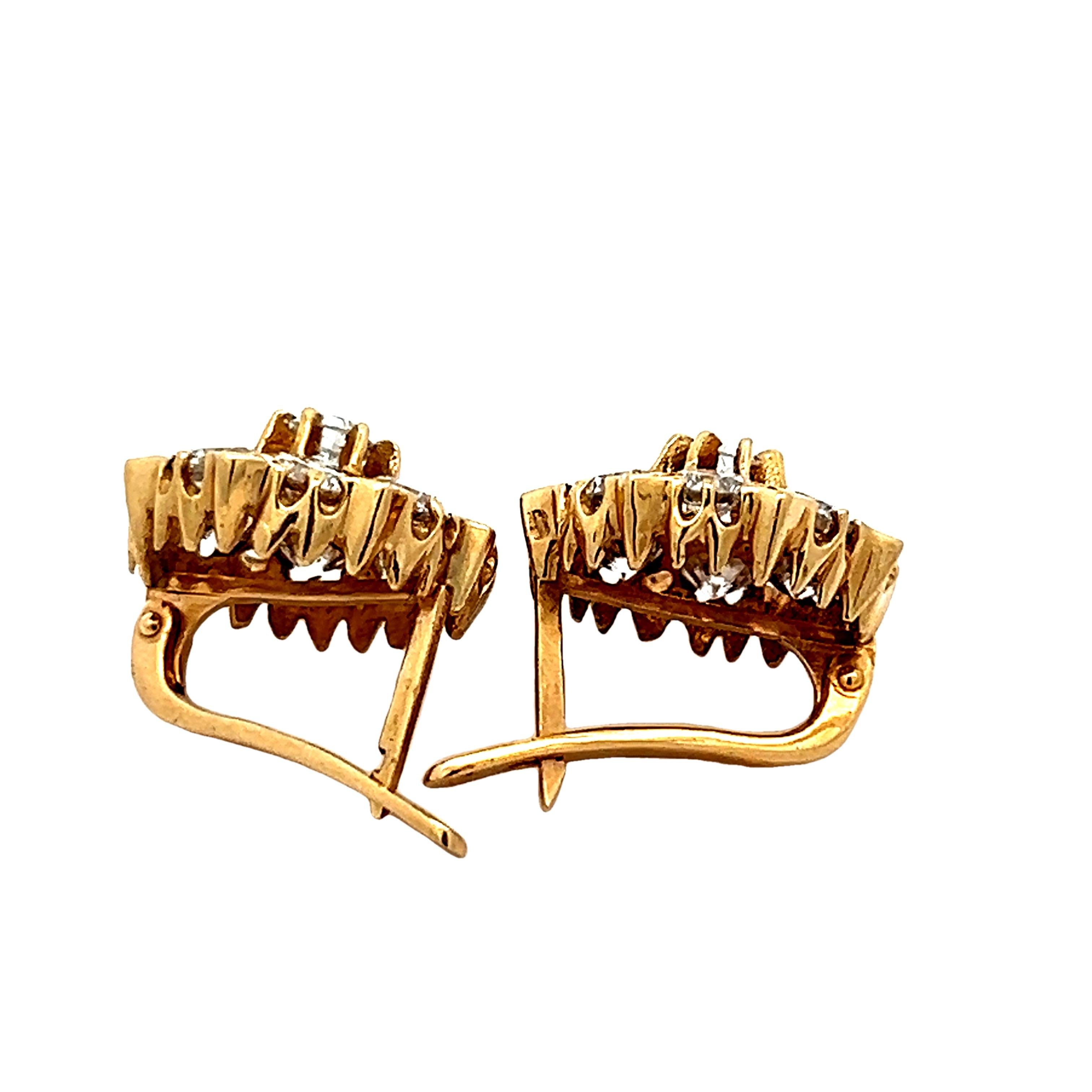 Vintage Russian 14K Gold Diamant Cluster Ohrringe, 4,00 Karat (Retro) im Angebot
