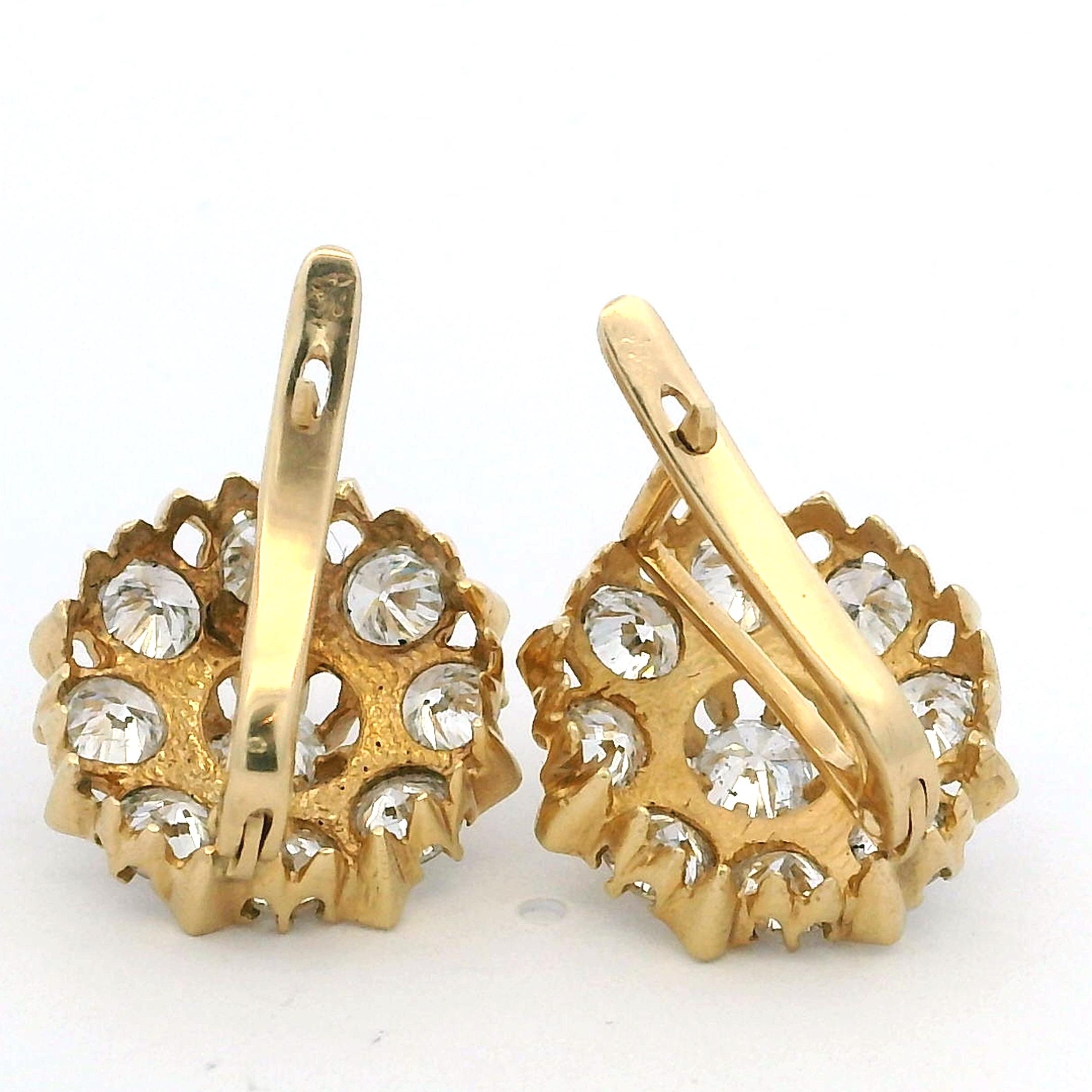 Pendientes rusos vintage de oro de 14 quilates con racimo de diamantes, 4,00 quilates en venta 1