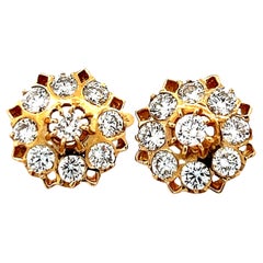 Vintage Russian 14K Gold Diamond Cluster Earrings, 4.00 Carats