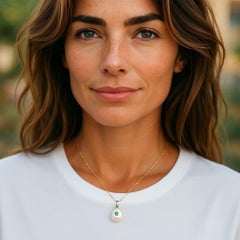 Vintage Russian 14K Gold Pearl and Emerald Egg Pendant Necklace