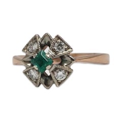 Vintage 14K Rose & White Gold Emerald Diamond Ring