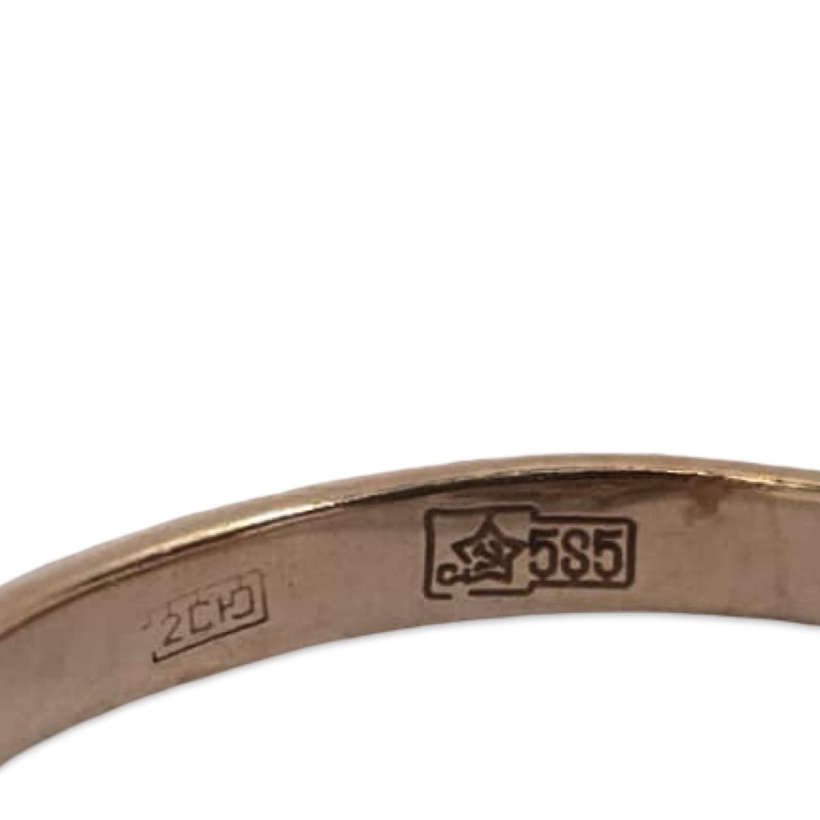 Vintage Russian 14K Rose & White Gold Emerald Diamond Ring For Sale 2