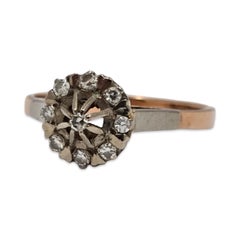 Vintage 14K Rose & White Gold Old-Cut Diamond Cluster Ring 0.30ctw