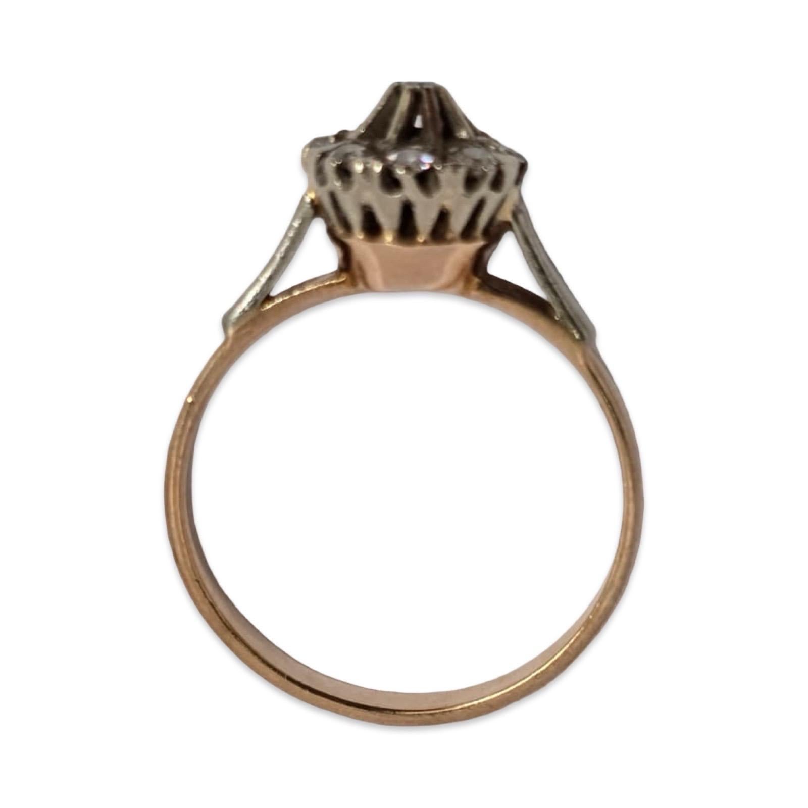 Vintage By 14K Rose & Weißgold Altschliff Diamant Cluster Ring 0,30ctw Damen im Angebot